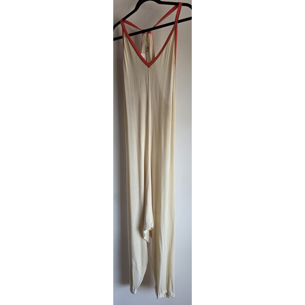 NWT Pitusa Jumpsuit Women Standard Cream Solid Sleeveless V-Neck Resort
